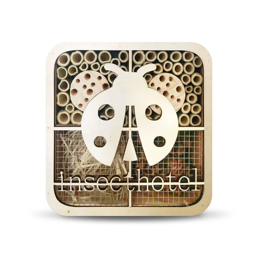 Insectenhotel 20 x 20 x 7 cm van natuurlijk hout voor bijen en lieveheersbeestjes