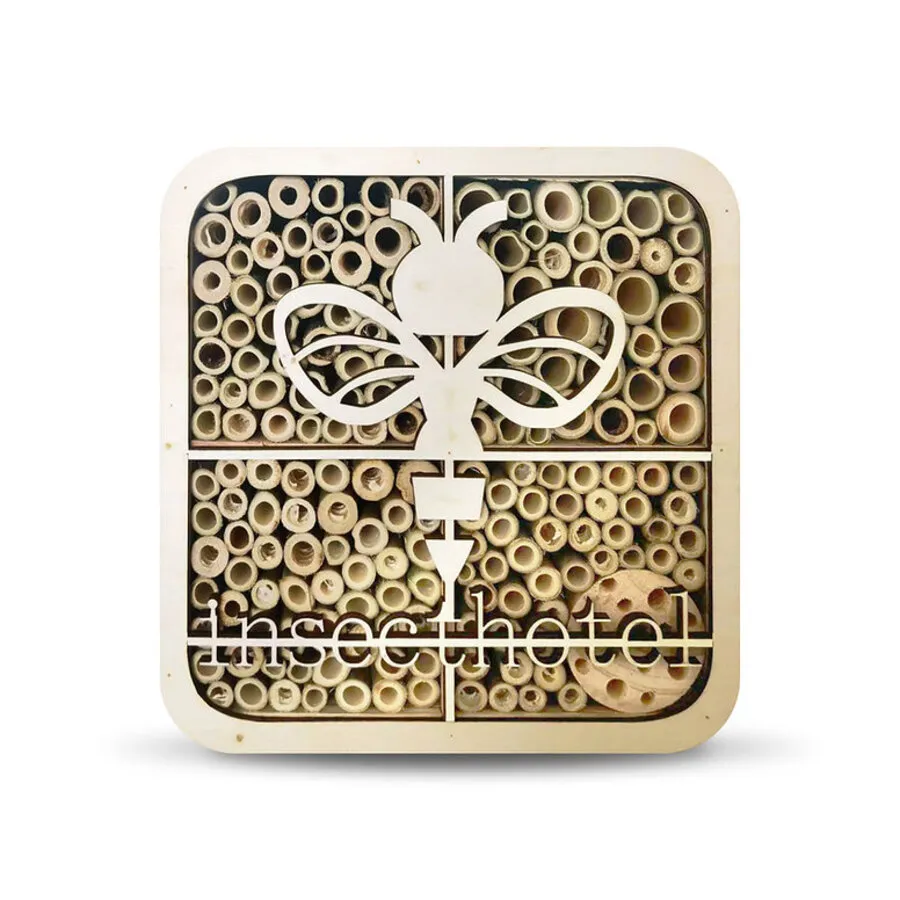 Insectenhotel 20 x 20 x 7 cm van natuurlijk hout voor bijen en lieveheersbeestjes