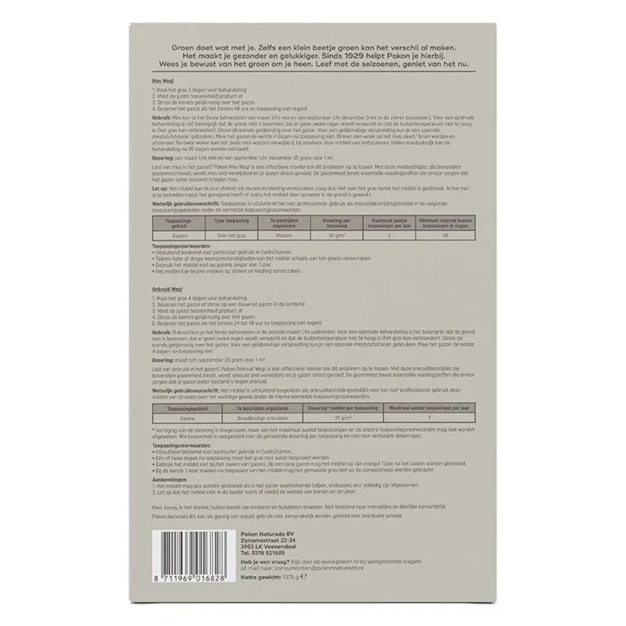 Mos & Onkruid Weg! 3-in-1 gazonbehandeling 1375 gram voor 25 m²