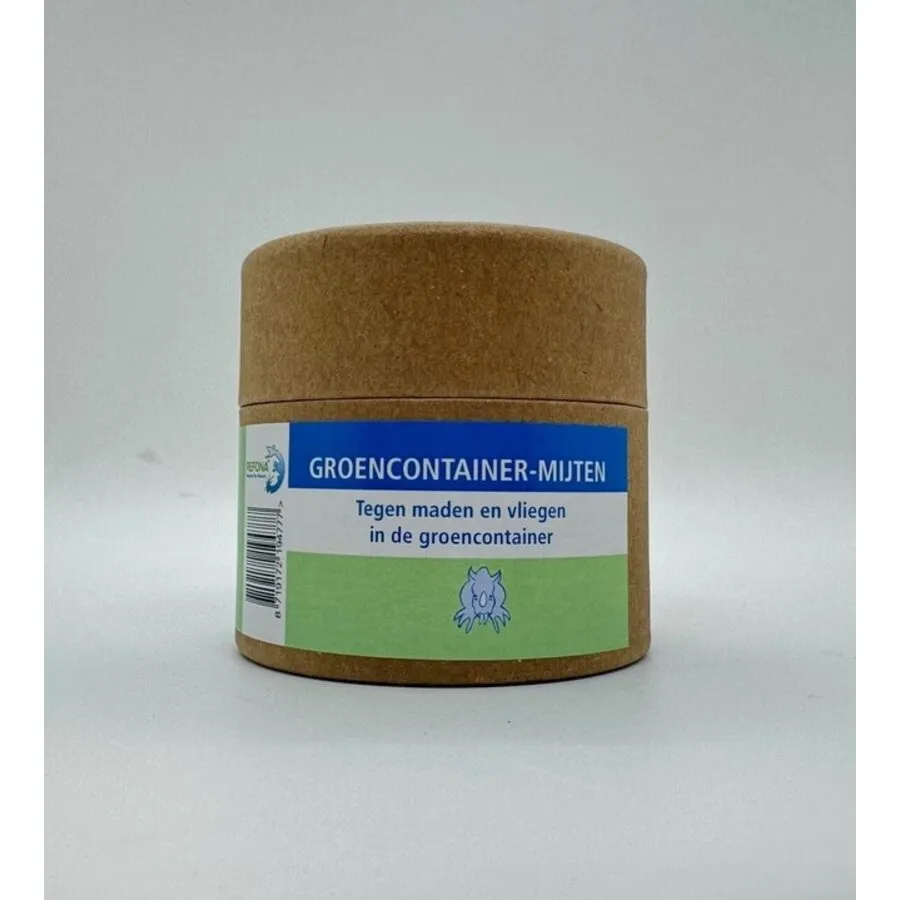 Groencontainer-mijten | kokertje met roofmijten tegen vliegeneieren in GFT-container