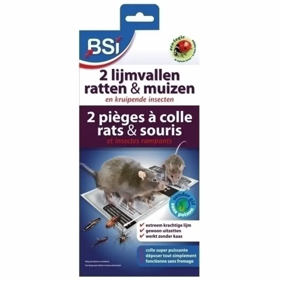 2 lijmvallen voor ratten, muizen en kruipende insecten | sterke kleeflaag