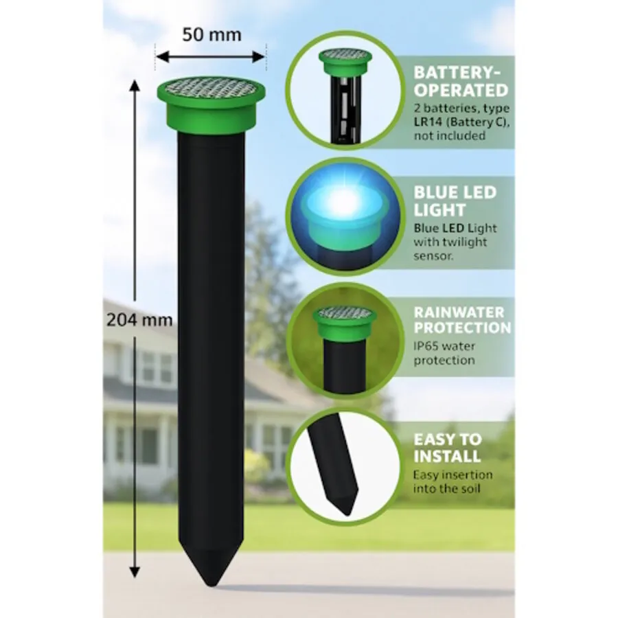 2-in-1 afweersysteem tegen mollen en knaagdieren | blauw LED | set van 2
