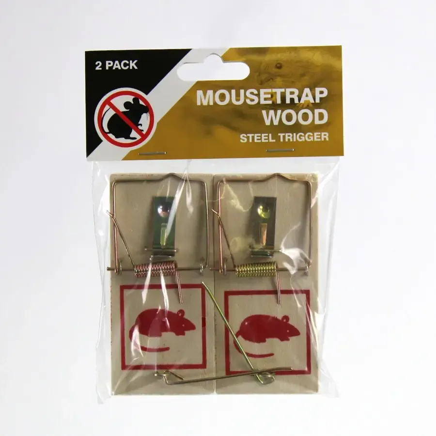 Houten muizenval met stalen trigger 2-pack | klassieke gifvrije muizenklem