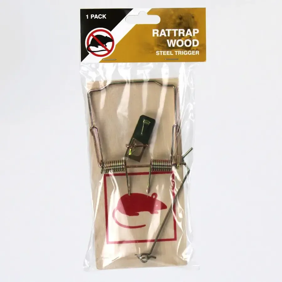 Houten rattenval stalen trigger | krachtige gifvrije rattenklem in headerbag