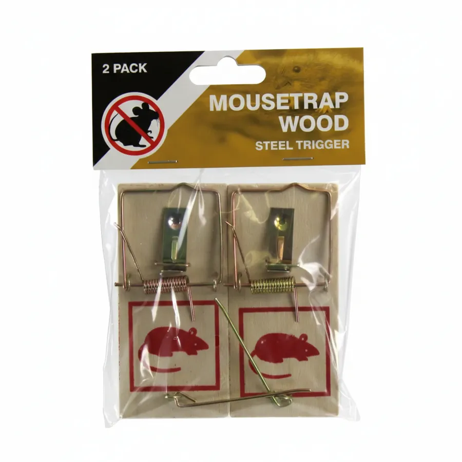 Houten muizenval met stalen trigger | 2 stuks | krachtige klapval