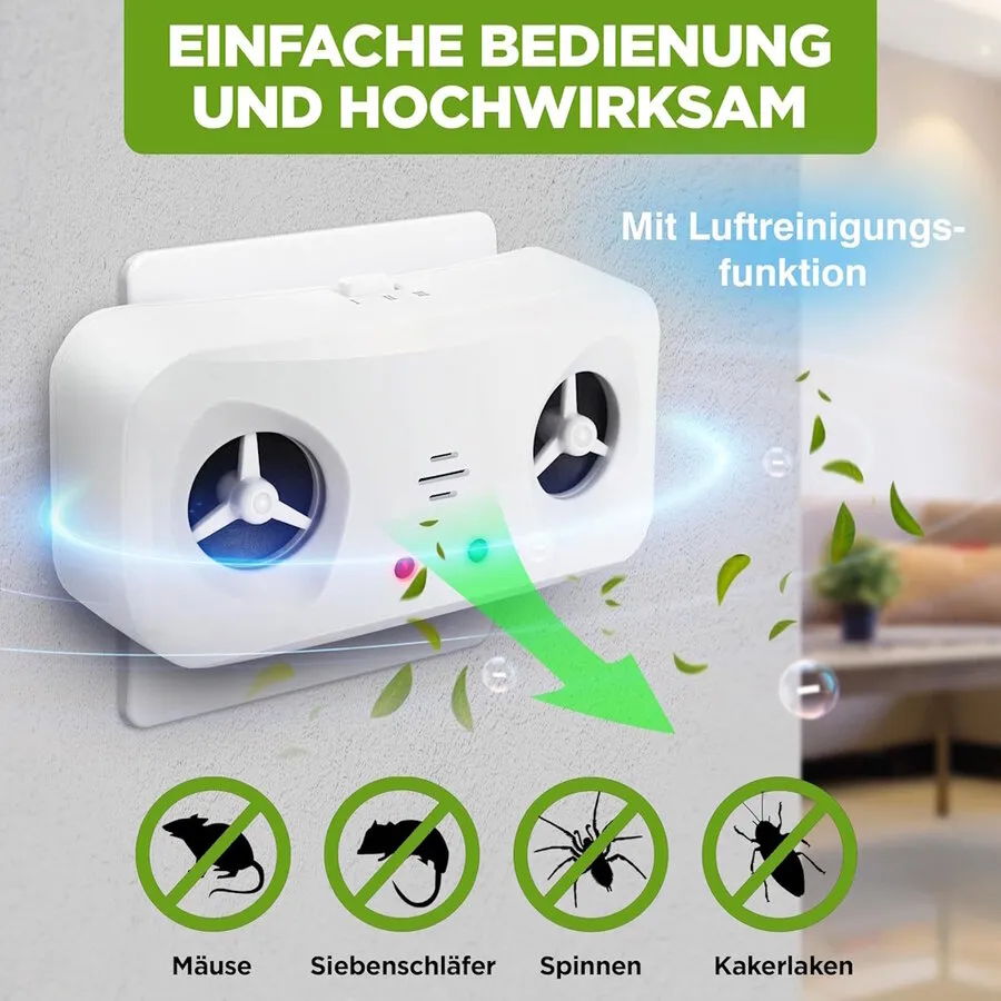 Ongedierte- en insectenverjager voor stopcontact | 3 standen | variabele frequenties | met luchtreiniging | tot 100 m²