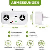 Ongedierte- en insectenverjager 100 m² | 14-38 kHz met ionisator