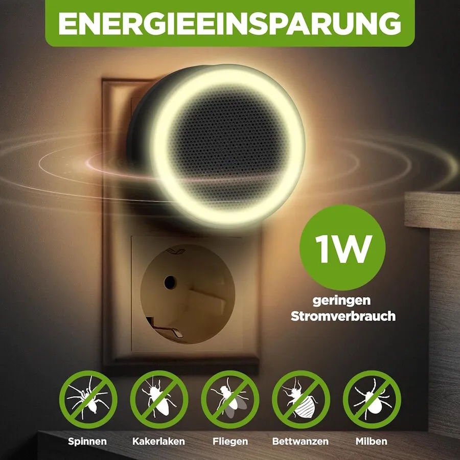 Ultrasone spinnenverjager voor stopcontact | 50 m² | 20-70 kHz met nachtlampje
