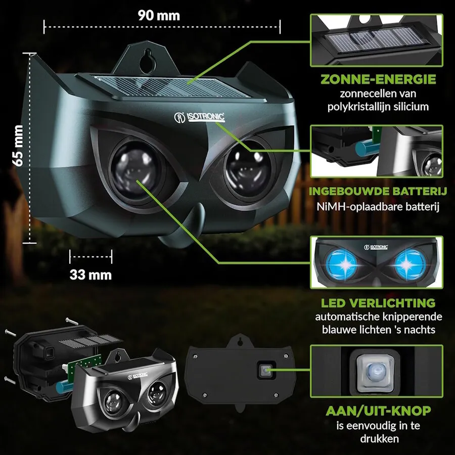 Solar wildverjager set van 2 | LED-afweerlicht (blauw) | buiten | tot 10 m bereik | diervriendelijk