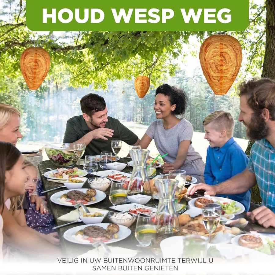 Nep wespennest set van 2 | weerbestendige stof | ophangen buiten | preventief wespen weren
