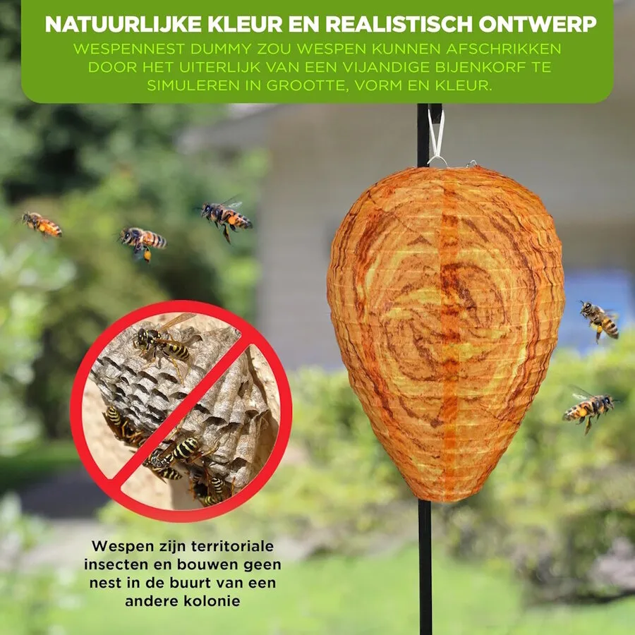 Nep wespennest set van 2 | weerbestendige stof | ophangen buiten | preventief wespen weren
