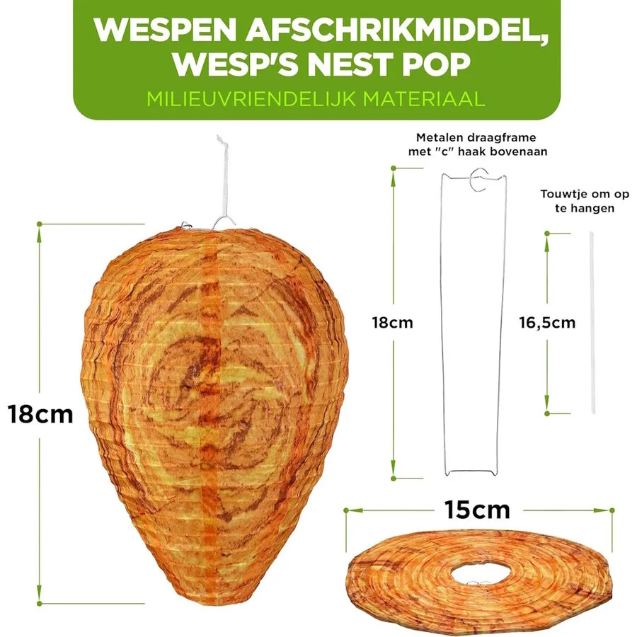 Nep wespennest set van 2 | 15 x 18 cm | weerbestendig voor buiten