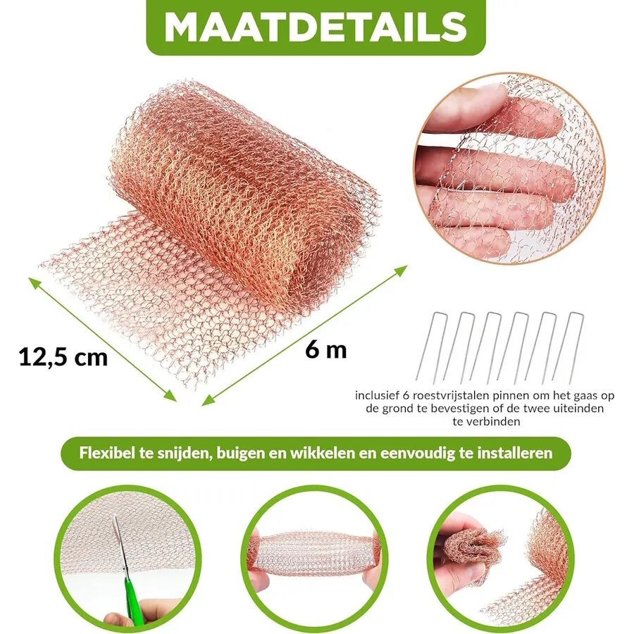 Kopergaas 6 m x 12,6 cm tegen slakken, muizen en kieren