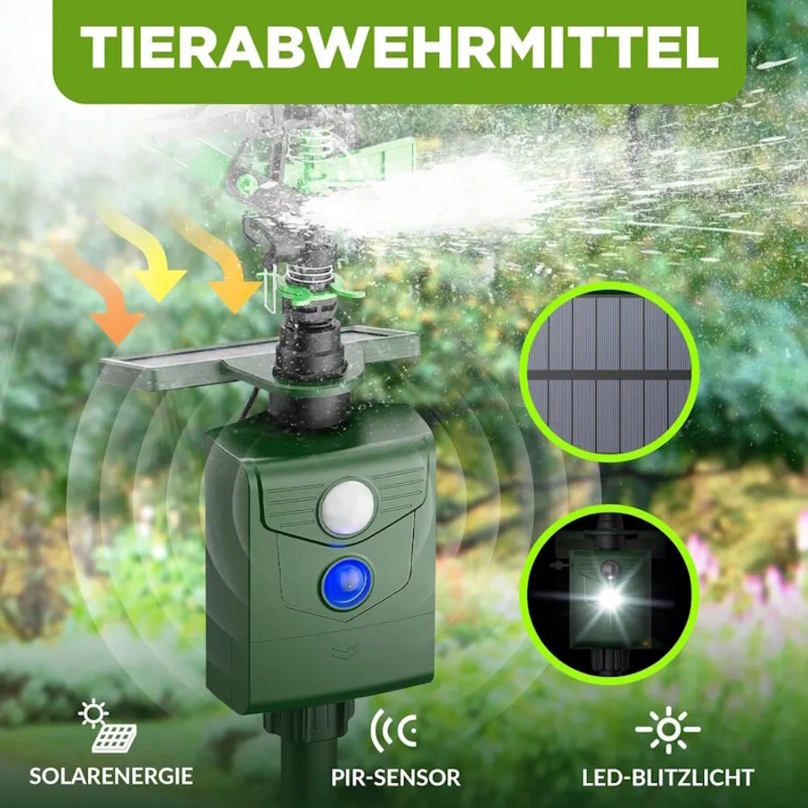Solar watersproeier met bewegingssensor | waterstraal en LED-flits | tot 8 meter