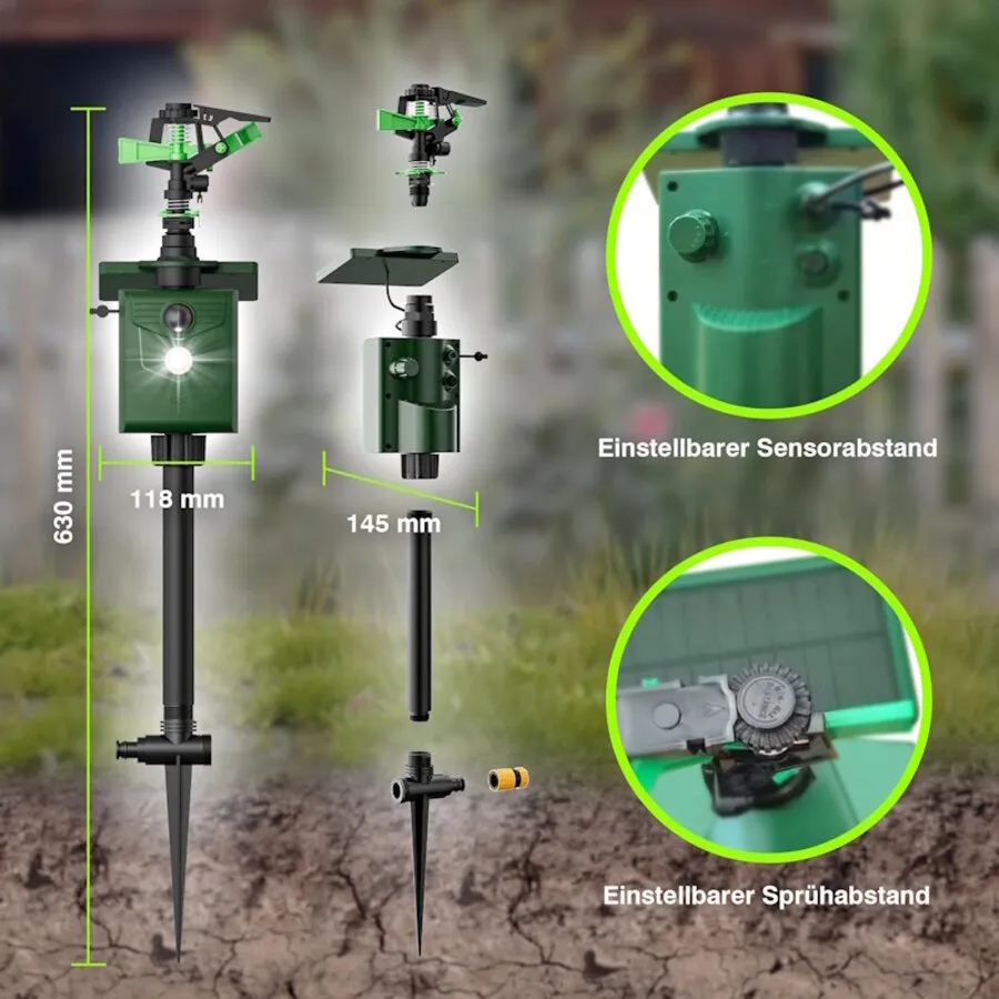 Solar watersproeier met PIR bewegingssensor en LED-flits | waterstraal 6–8 m