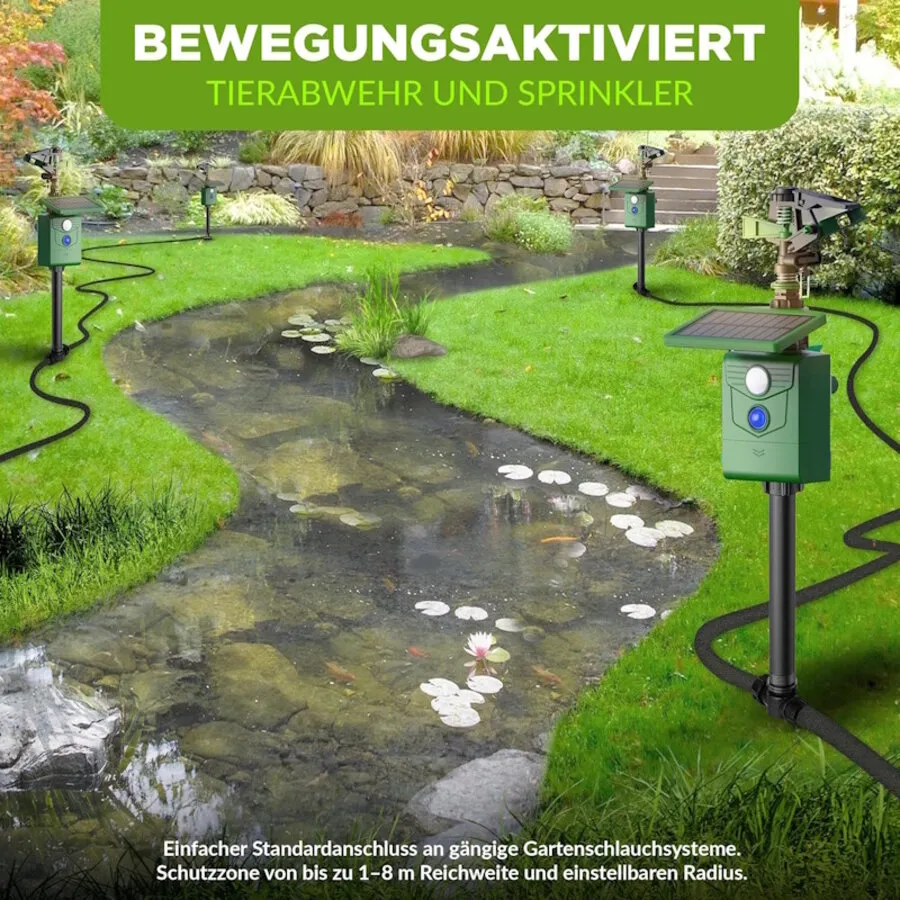Solar watersproeier met bewegingssensor | waterstraal en LED-flits | tot 8 meter