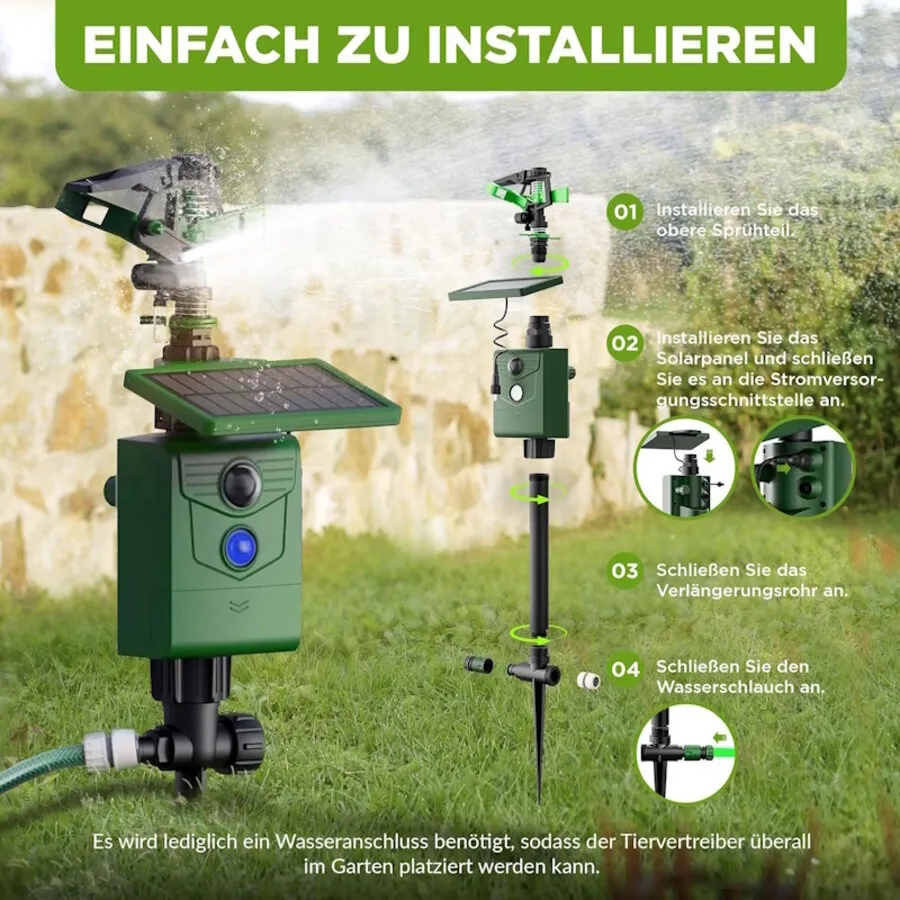Solar watersproeier met bewegingssensor | waterstraal en LED-flits | tot 8 meter