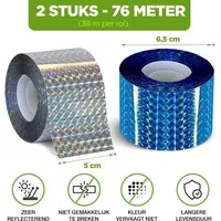 Reflecterend afweerlint 2 rollen van 38 meter | vogelwering voor tuin, balkon en fruitbomen