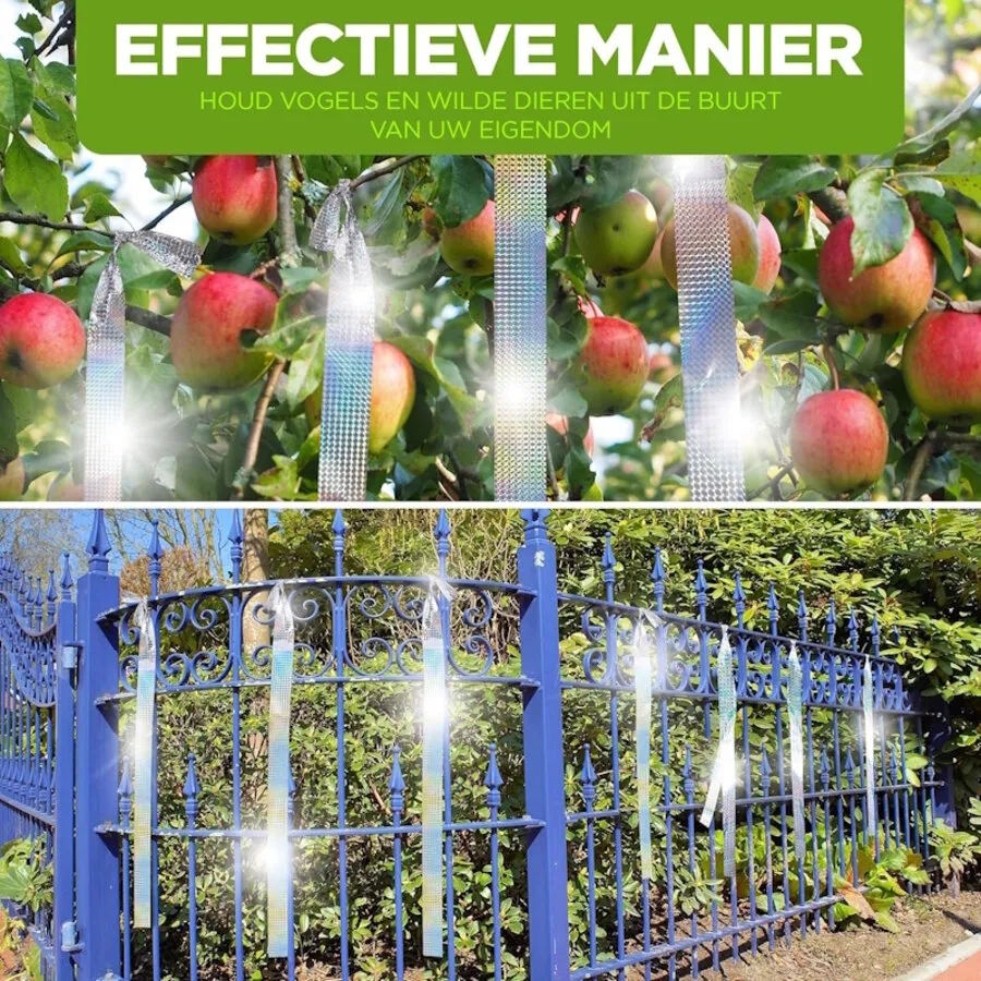 Reflecterend afweerlint 2 rollen van 38 meter | vogelwering voor tuin, balkon en fruitbomen