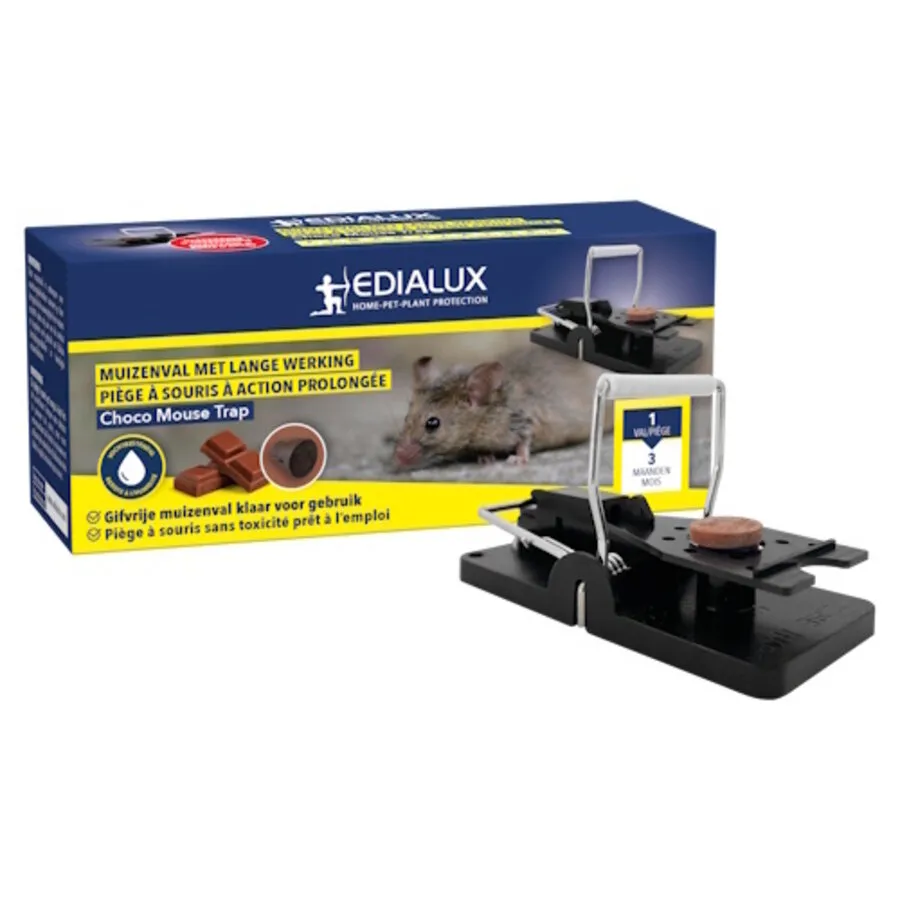 Chocolade muizenval met choco lokblokje | herbruikbare lokdoos | 1 set