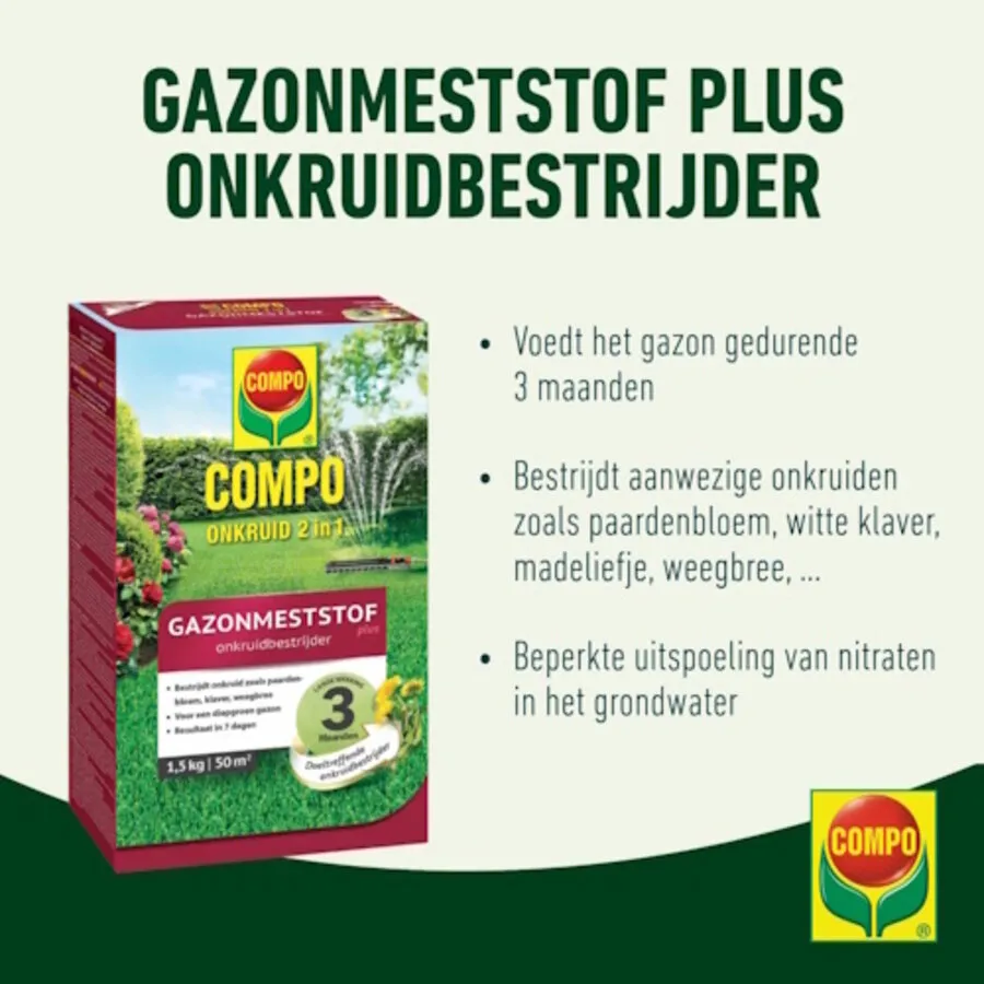 Gazonmest met onkruidbestrijder 7,5 kg | 2-in-1 tegen onkruid | voor 250 m²