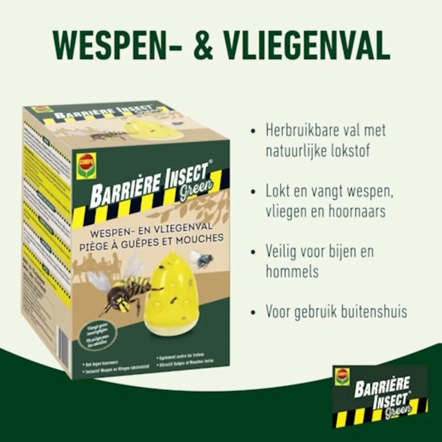 Barrière herbruikbare wespen- & vliegenval voor buiten | inclusief 125 ml lokstof