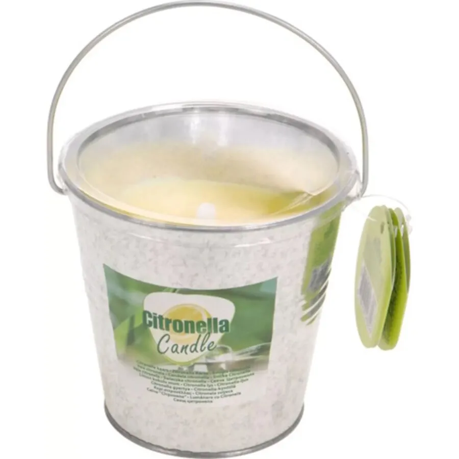 Citronellakaars in metalen emmertje 10 x 10 cm | buitenkaars om muggen te verjagen