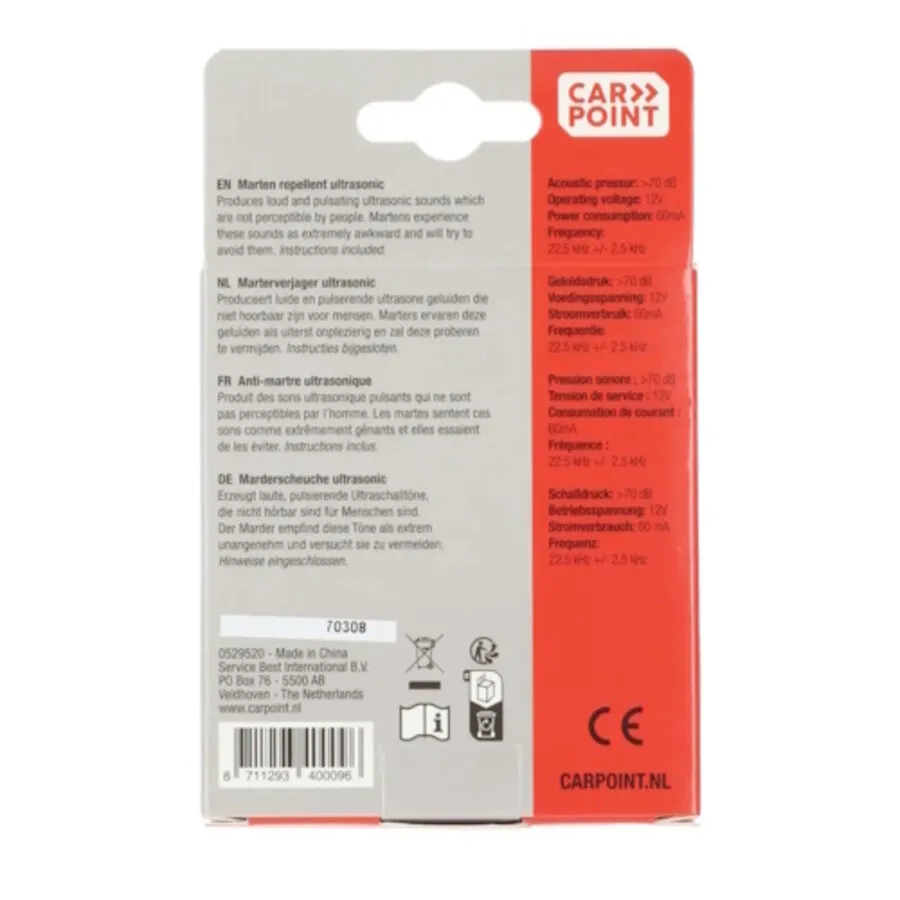 Marterverschrikker ultrasoon 12V | 22,5 kHz | 70 dB | 60 mA