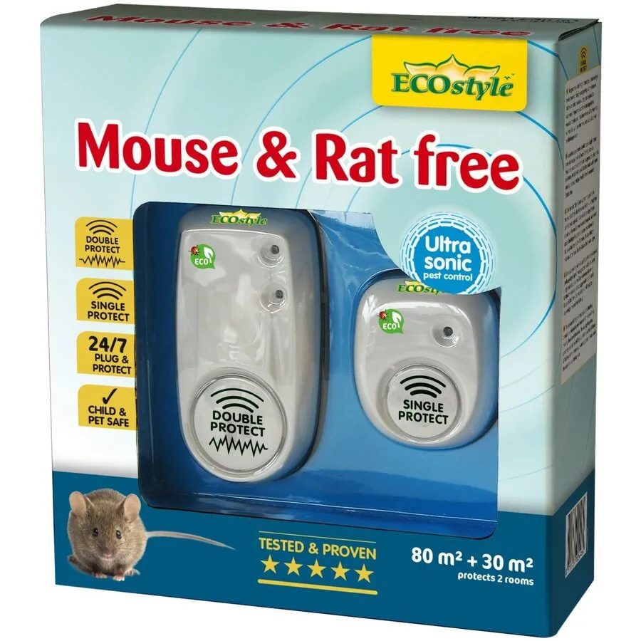 Mouse & Rat Free 80 + 30 m² | ultrasone muizen- en rattenverjager | 2 stuks