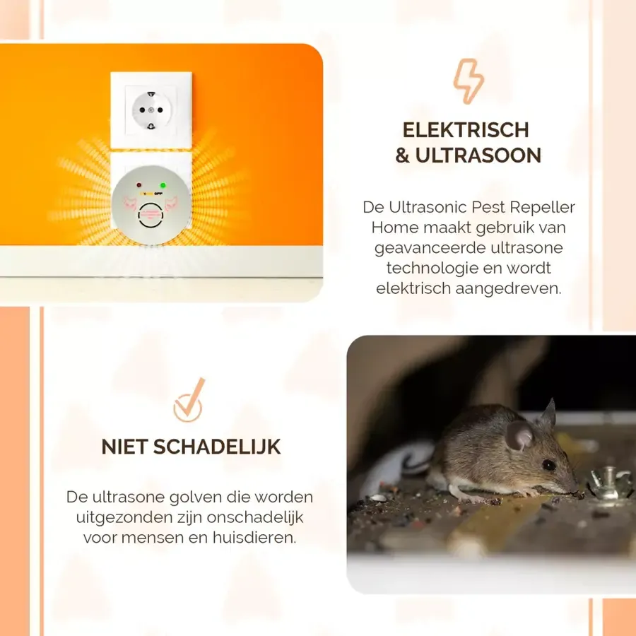 Ultrasone muizen en ratten verjager | tot 46 m² | netstroom
