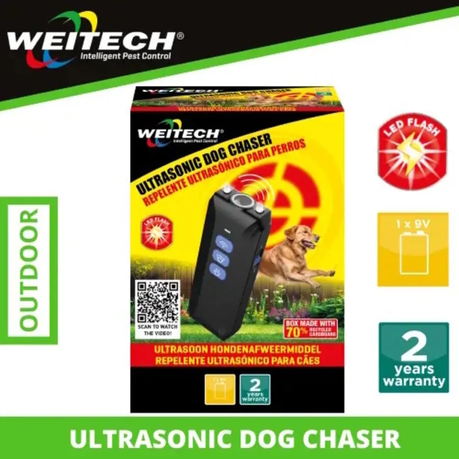 Ultrasone hondenverjager met flitslicht | tot 12 meter | 20-25 kHz