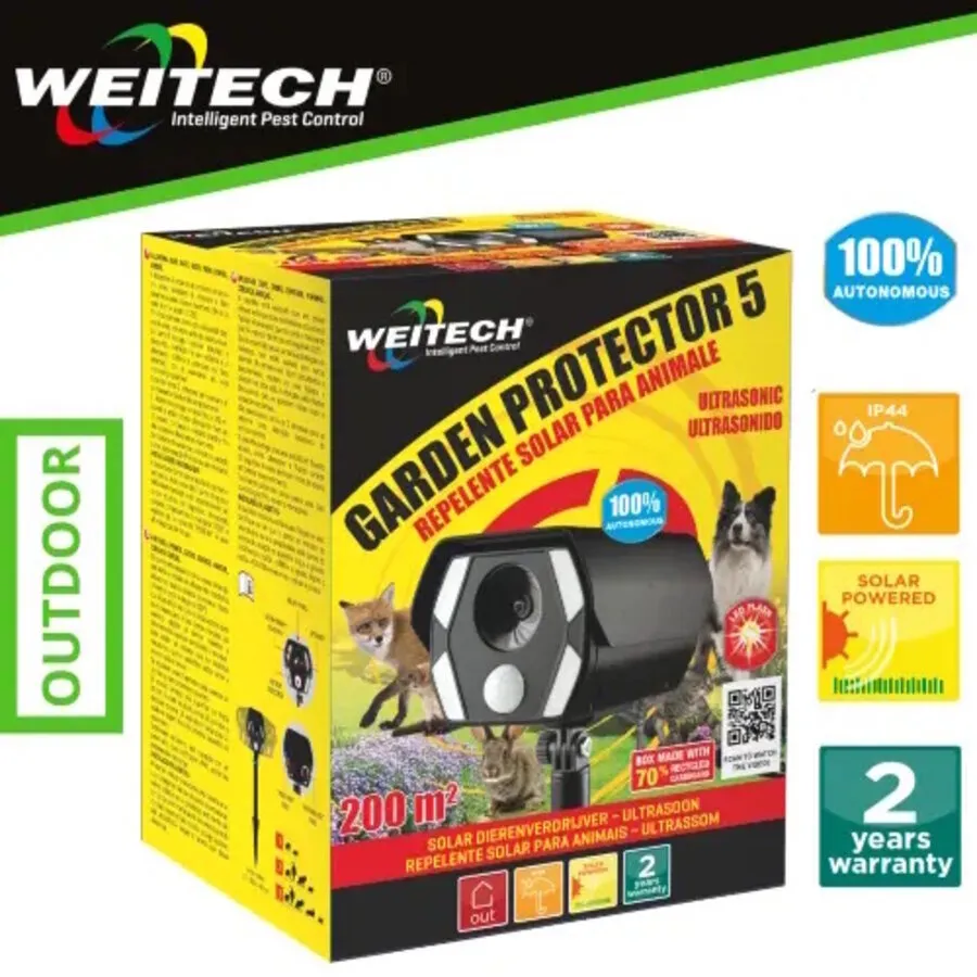 Solar dierenverjager met ultrasoon en flitslicht | 200 m² | 15 meter