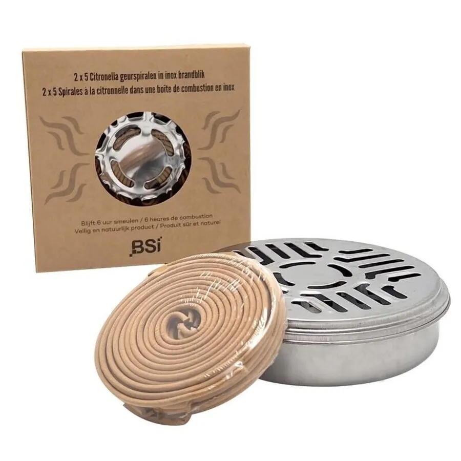 Citronella geurspiralen met inox brandblik | 10 stuks | ca. 60 branduren
