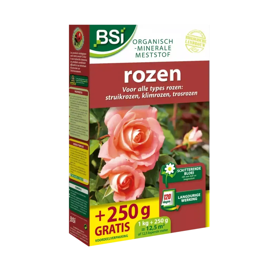 Bio rozenmeststof 1,25 kg | 120 dagen voeding voor 12,5 m²