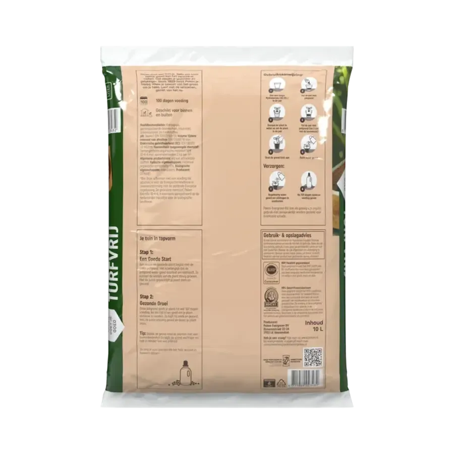 Bio turfvrije potgrond 10 liter | universeel voor binnen- en buitenplanten | 100 dagen voeding