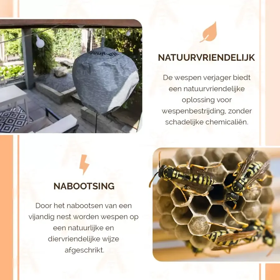 Wespenverjager met imitatie wespennest | gifvrij voor terras en tuin