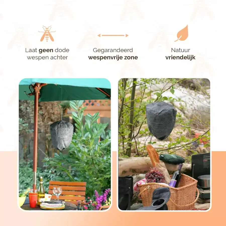 Wespenverjager met imitatie wespennest | gifvrij voor terras en tuin