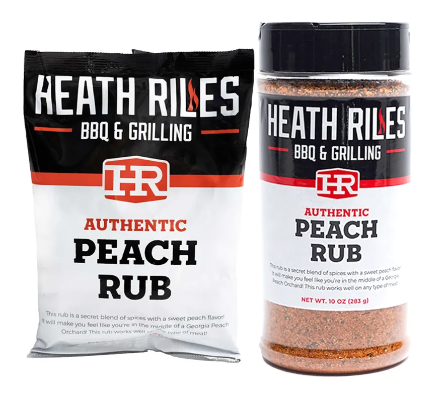 Heath BBQ Riles Peach BBQ Rub Shaker 10 oz + Refill Bag 2 lb Combo