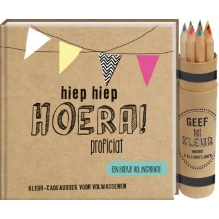 Kleurcadeauboek Hoera met potloodjes in koker