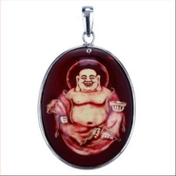 Zilver hanger boeddha in hars gekerfd