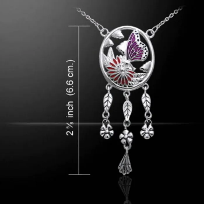 Vlinder zilveren halsketting gekleurd