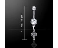 Naverpiercing van zilver met Keltish kruisje