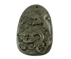 Goud Obsidiaan hanger gravure phoenix en draak