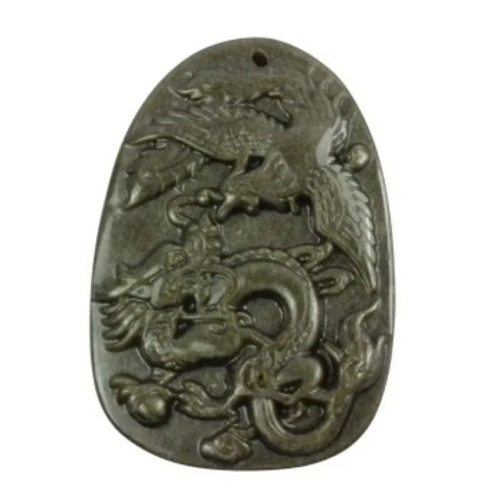 Goud Obsidiaan hanger gravure phoenix en draak