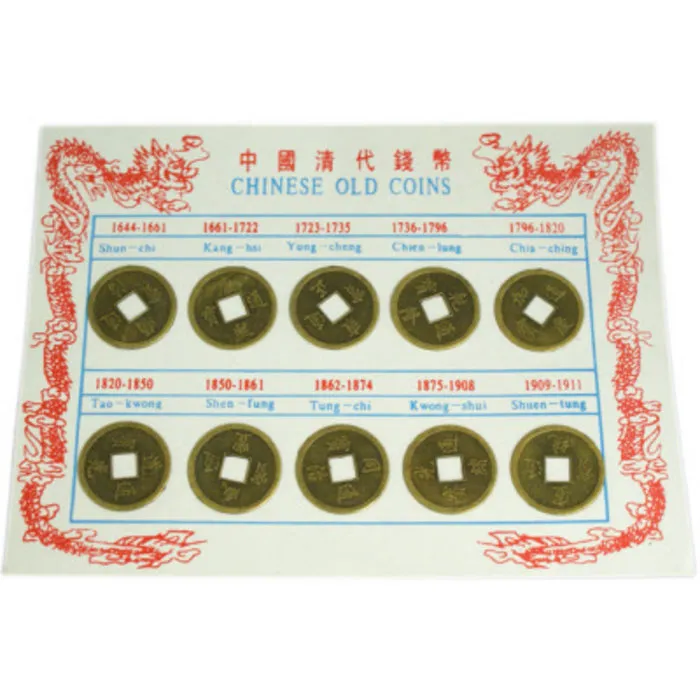 Setje van 10 geluksmuntjes op kaart