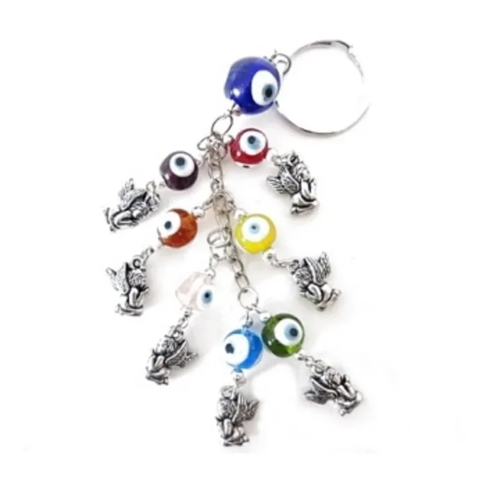 Sleutelhanger boze oog gekleurd met engeltjes
