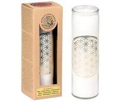 Kaars Flower of Life wit in glas