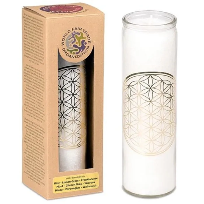 Kaars Flower of Life wit in glas
