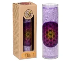 Kaars Flower of Life paars in glas