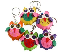 Sleutelhanger kleurrijke uil lederlook